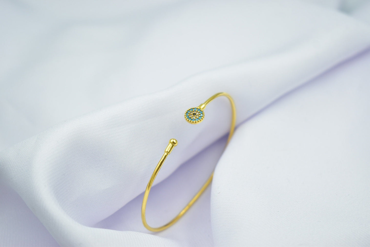 14K Gold Bangle Bracelet,14K Evil Eye Bangle Turquoise,Dainty Bracelet,Turquoise Gold Eye Bangle,Zircon Bangle Bracelet,Gold Cuff Bangle