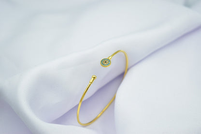 14K Gold Bangle Bracelet,14K Evil Eye Bangle Turquoise,Dainty Bracelet,Turquoise Gold Eye Bangle,Zircon Bangle Bracelet,Gold Cuff Bangle