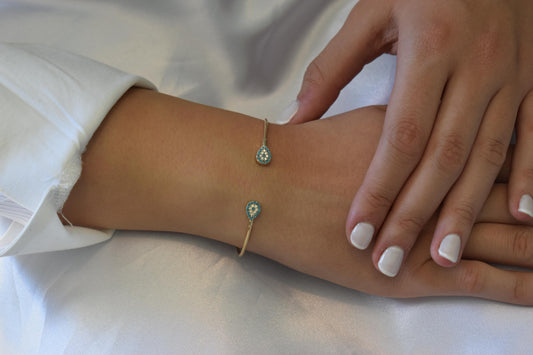 14K Gold Evil Eye Bangle Bracelet,Turquoise Bangle,Zircon Bangle Bracelet,Adjustable Bracelet,Gift for Her,Dainty Bracelet for Mom & Her