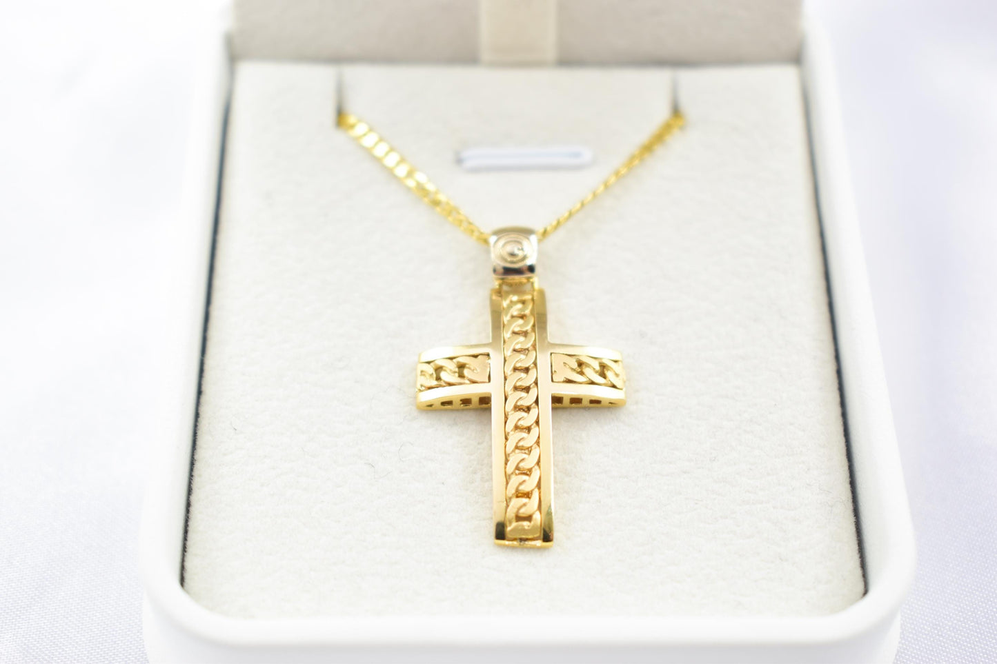 Ανδρικοί Σταυροί 14K Gold Solid Cross Pendant with Cuban Chain Design | Reversible Design | Handmade Christian Jewellery,Men’s & Women’s Option ,Baptism Gift