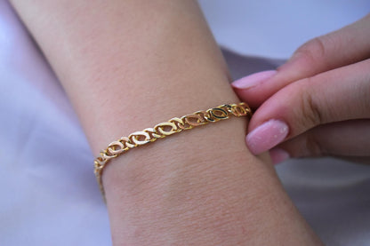 14K Gold Curb Chain Bracelet,Stackable Gold Bracelet,Franco Chain,Chain Bracelet,Retro Chain Bracelet, Vintage Look Chain,Anniversary Gift