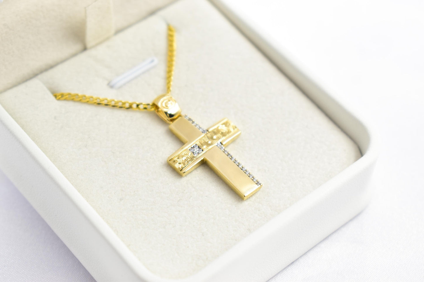 γυναικα 14K Gold Orthodox Cross Pendant with Enamel Back – Double-Sided Religious Jewelry for Men & Women