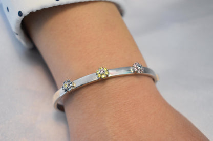 14K White Solid Gold Bracelet with Flower Zircons,Birthstone Bangle for Women,Wedding & Engagement Bracelet,Gold Flower Bracelet for Her