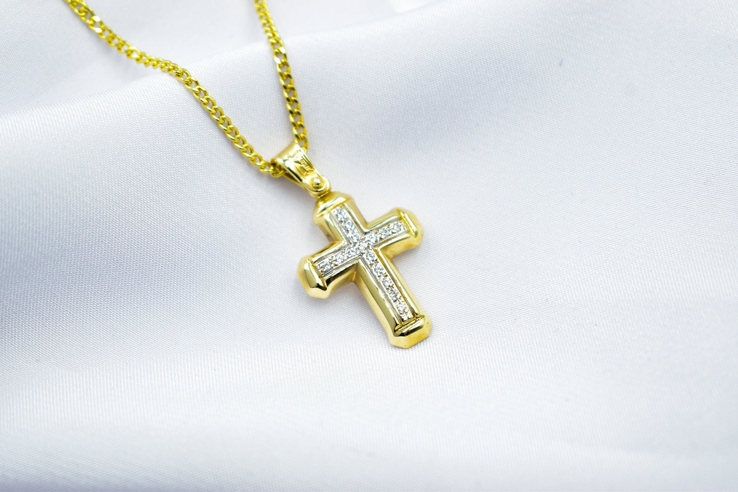 γυναικα 14K Solid Gold Cross,Necklace Sparkling Zircon Stones,Elegant Christian Pendant, Unisex Religious Gold Cross,Gold Cross Charm,Necklace Cross