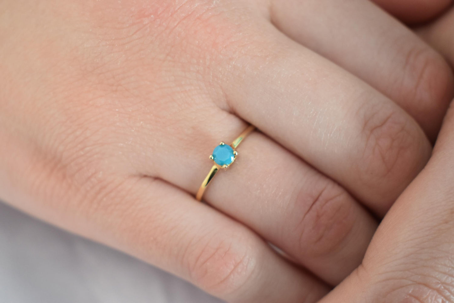 14K Solid Gold Thin Minimalist Ring–Big Turquoise Stone, Stackable Jewellery Gold Ring,Gold Band,14K Wedding & Engagement Ring,Gift for Her