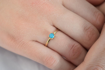 14K Solid Gold Thin Minimalist Ring–Big Turquoise Stone, Stackable Jewellery Gold Ring,Gold Band,14K Wedding & Engagement Ring,Gift for Her