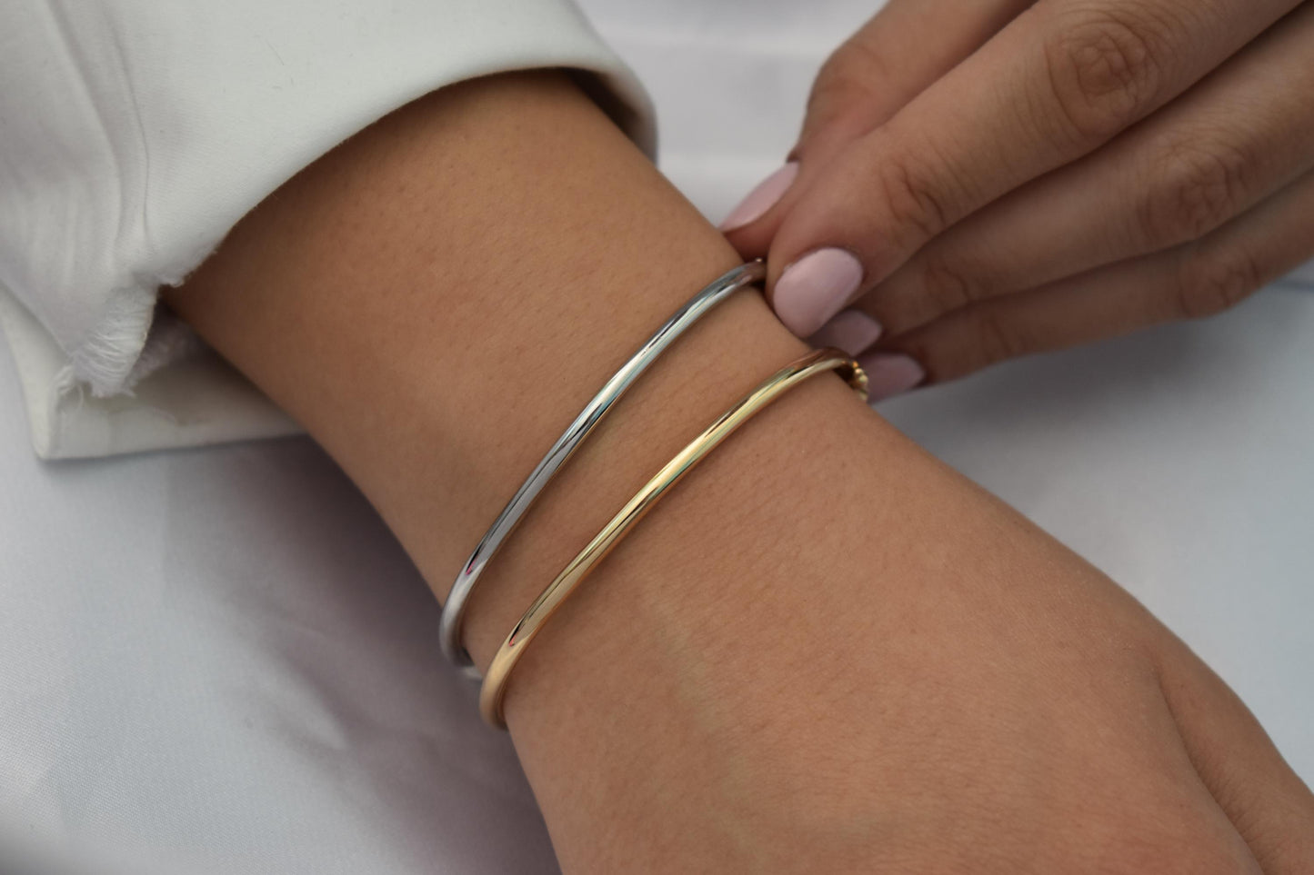 14k Thick White Gold Classic Bangle Slip on Bracelet,Stacking White Gold Bangle,Elegance Minimalist Bangle Bracelet,Bangle,14K Gold Bangle
