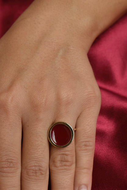 Χειροποίητο Δαχτυλίδι με Μπορντό Σμάλτο Κ14