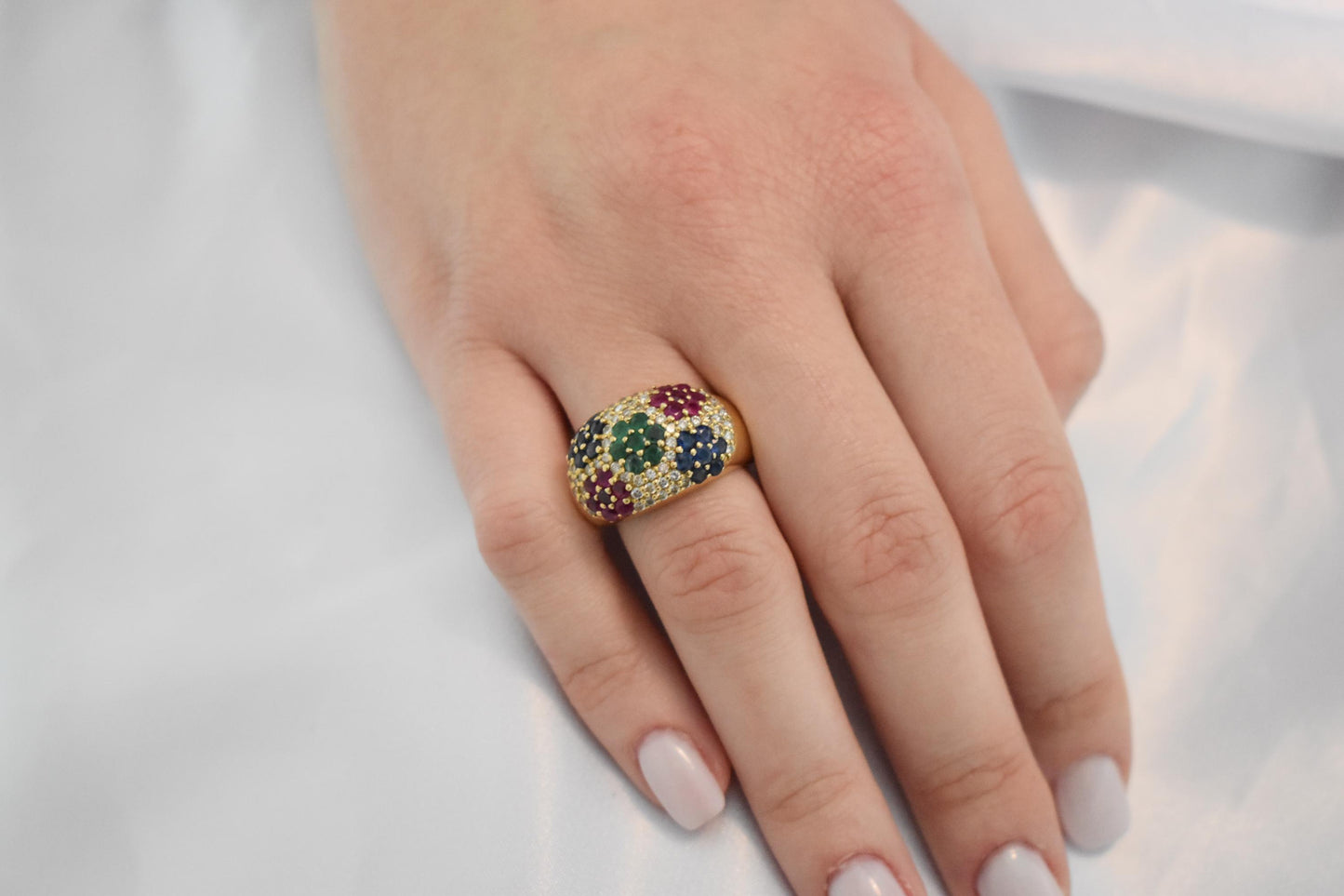 18K Gold Ring with Diamonds,Sapphires, Rubies & Emeralds,Engagement and Engagement Ring,Statement Ring,Ring for Women,Diamond Gold Ring