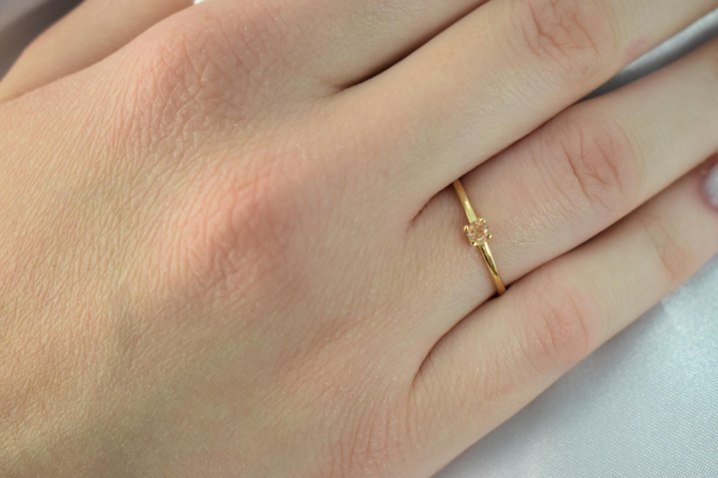 14K Solid Gold Thin Minimalist Ring–Light Yellow Zircon,Stackable Jewellery Gold Ring,14K Wedding & Engagement Stacking Ring,Gift for Her