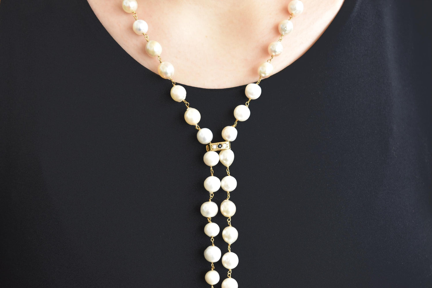 Χειροποίητο Μαργαριταρένιο Κολιέ με Διαμάντια & Ζαφείρι Κ14