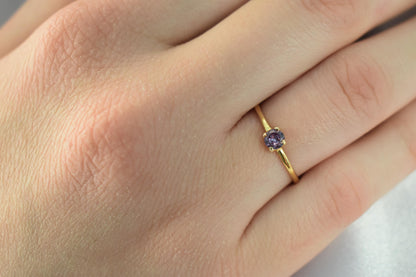 14K Solid Gold Thin Minimalist Ring–Light Purple Zircon, Stackable Jewellery Gold Ring,14K Wedding & Engagement Stacking Ring,Gift for Her