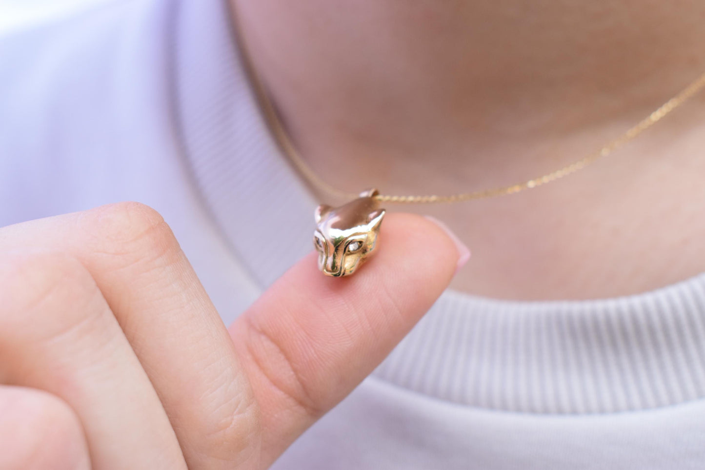 Χρυσό Κολιέ με Κεφάλι Πάνθηρα και Διαμάντια 14Κ