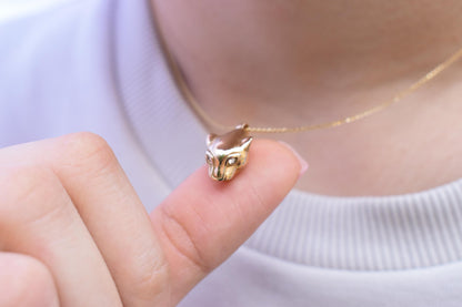 Χρυσό Κολιέ με Κεφάλι Πάνθηρα και Διαμάντια 14Κ