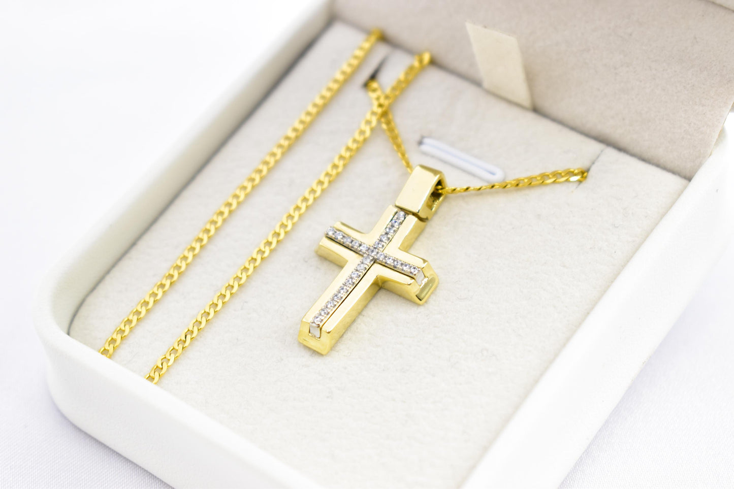 γυναικα 14K Gold Cross Necklace with Cubic Zirconia, Real Gold Religious Pendant, Orthodox Cross Jewelry Gift for Men & Women