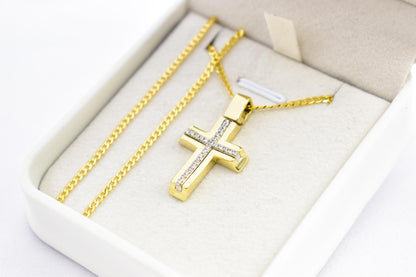 γυναικα 14K Gold Cross Necklace with Cubic Zirconia, Real Gold Religious Pendant, Orthodox Cross Jewelry Gift for Men & Women