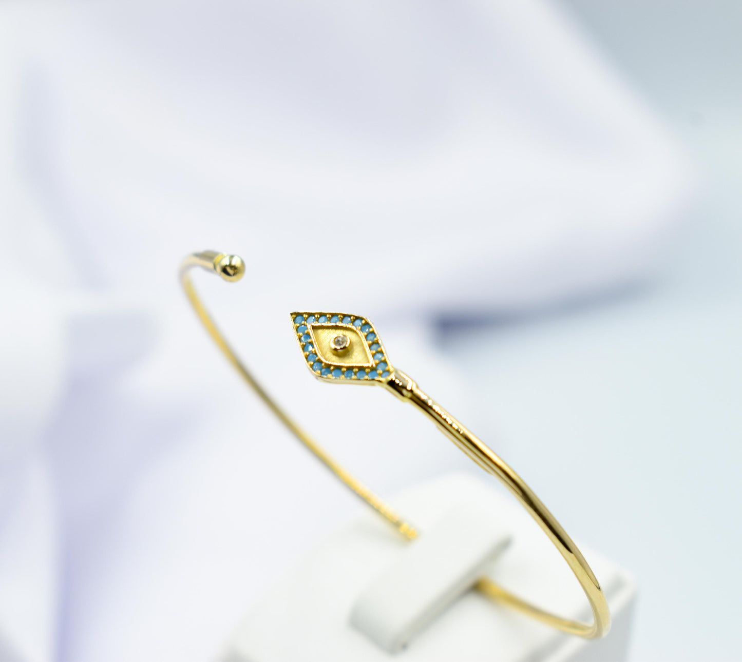 14K Gold Evil Eye Bracelet Turquoise,14K Protective Jewelry,14k Gold Bangle Bracelet,Diamond Dainty Gold Bracelet,Gift for Mom or Her