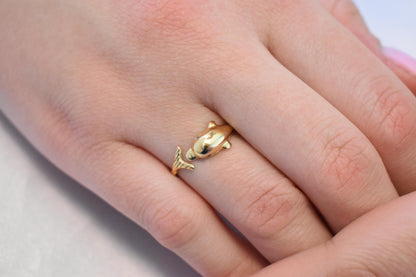 Dolphin 14K Solid Gold Ring,Gold Dolphin Band,Animal Sea Ring,Gift for Her,Minimalist Ring,Greek Summer Collection,Sea Life Jewellery