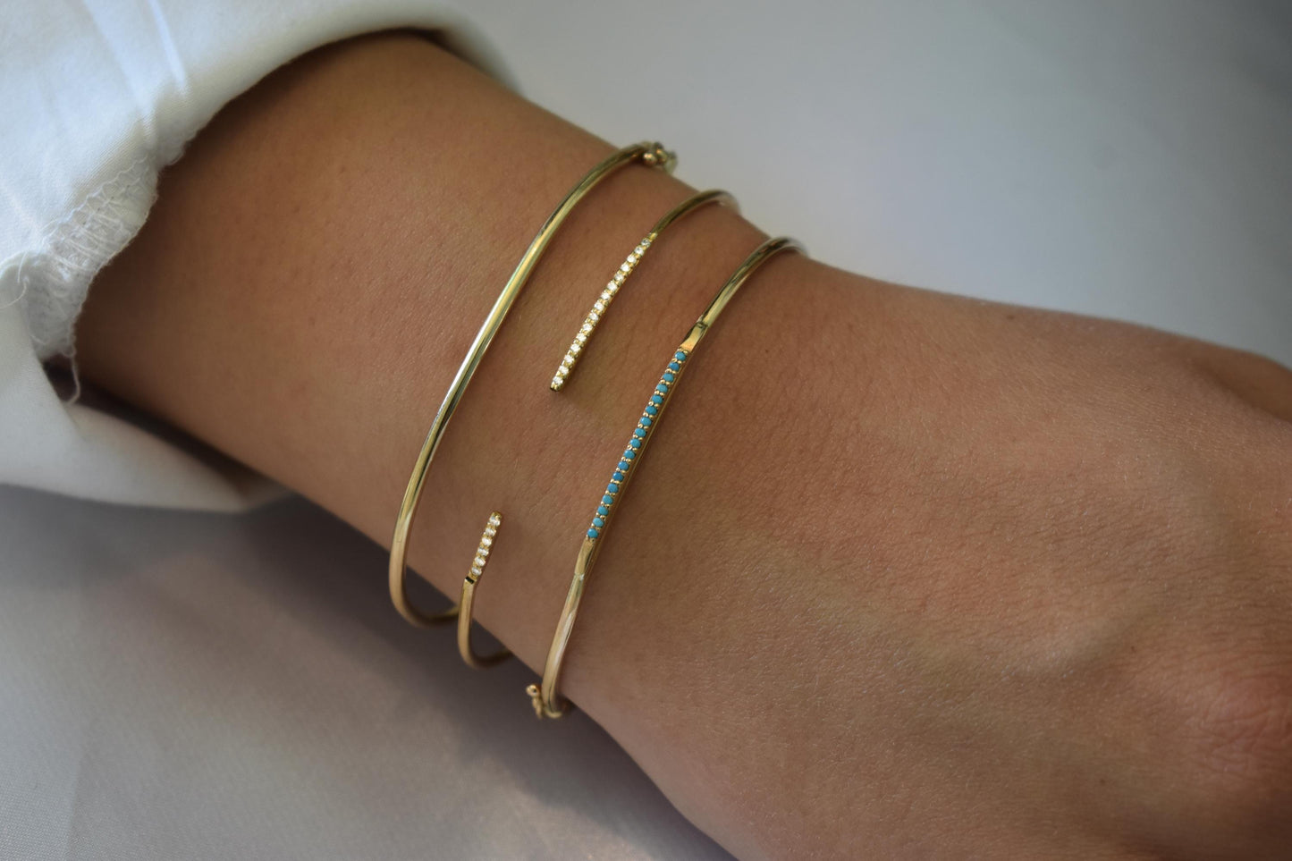 14K Gold Pave Bar Bracelet,Gold Everyday Bracelet Women,Handcrafted Ladies Dainty Line Bracelet,Elegant Stacking Bracelet Gift for Mom & Her