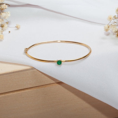 14K Gold Emerald Bangle,Emerald Bracelet,Bracelet for Women,Emerald Bezel Bracelet,May Birthstone Bracelet,Emerald Bangle For Mom & Her
