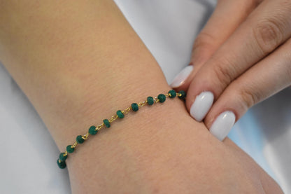 14K Gold Emerald Rosary Bracelet,Emerald Bracelet,Natural Emerald Chain Gold Bracelet,Real Emerald Bracelet,Gold Thin Chain Bracelet for Her