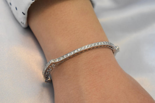 14K Solid Gold Tennis Bracelet,Gold Bangle Bracelet,Multi Stone Tennis Bangle for Women,Wedding & Engagement Bracelet,Gift for Her