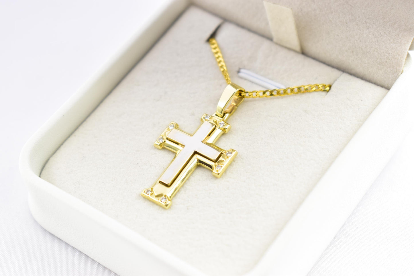 γυναικα 14K Gold Cross Pendant with Cubic Zirconia – Solid Gold Religious Necklace for Men & Women, Elegant Baptism Gift, Christian Jewelry