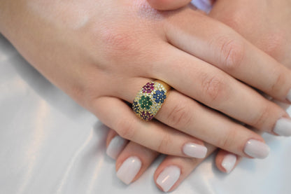 18K Gold Ring with Diamonds,Sapphires, Rubies & Emeralds,Engagement and Engagement Ring,Statement Ring,Ring for Women,Diamond Gold Ring