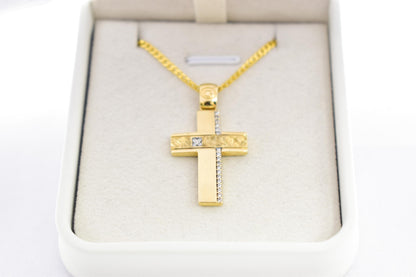 γυναικα 14K Gold Orthodox Cross Pendant with Enamel Back – Double-Sided Religious Jewelry for Men & Women