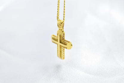 Ανδρικοί Σταυροί Gold Cross Pendant,9K Yellow Gold with 14K Gold Chain,Double-Sided Design,Elegant Christian Necklace,Christian Jewellery for Men or Women