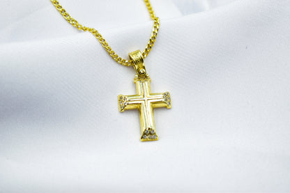 γυναικα 14K Solid Gold Cross Necklace Zircon,Cross Necklace,Christian Pendant,Unisex Religious Necklace,14K Gold Cross Pendant,Cross Necklace Gift