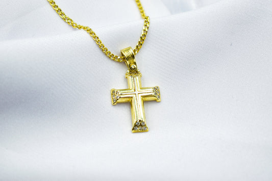 γυναικα 14K Solid Gold Cross Necklace Zircon,Cross Necklace,Christian Pendant,Unisex Religious Necklace,14K Gold Cross Pendant,Cross Necklace Gift