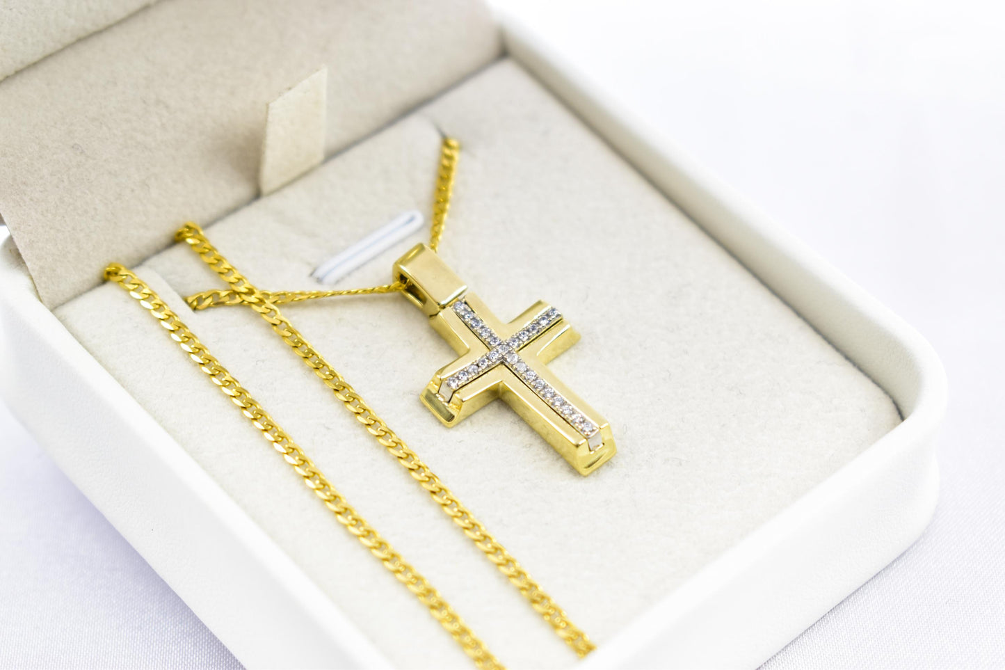 γυναικα 14K Gold Cross Necklace with Cubic Zirconia, Real Gold Religious Pendant, Orthodox Cross Jewelry Gift for Men & Women