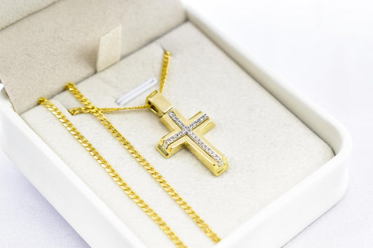 γυναικα 14K Gold Cross Necklace with Cubic Zirconia, Real Gold Religious Pendant, Orthodox Cross Jewelry Gift for Men & Women