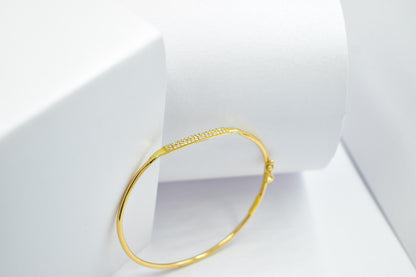 14K Gold Cuff Bracelet with CZ or Diamonds, Dainty Pave Bangle, Minimalist Gold Bracelet, Adjustable Gift for Her, Stacking Jewelry