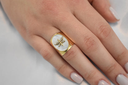 Χειροποίητο Οβάλ Δαχτυλίδι με Φίλντισι & Λιβελούλα με Ζιργκόν