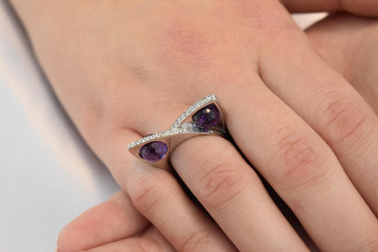 14K Solid Gold Amethyst Ring,Elegant Unique Design Stackable Jewellery Ring,Wedding & Engagement Stacking Ring,Amethyst Ring,Round Amethyst
