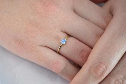 14K Solid Gold Thin Minimalist Ring–Light Blue Zircon, Stackable Jewellery Gold Ring,14k Gold Band,Wedding & Engagement Ring for Her