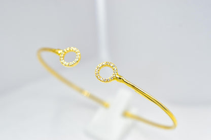 14K Gold Circle Bangle Bracelet,Open Circle Gold Bracelet,Dainty Diamond Bangle, Zircon Bangle Gift for Her,Adjustable Bracelet,Gift for Her