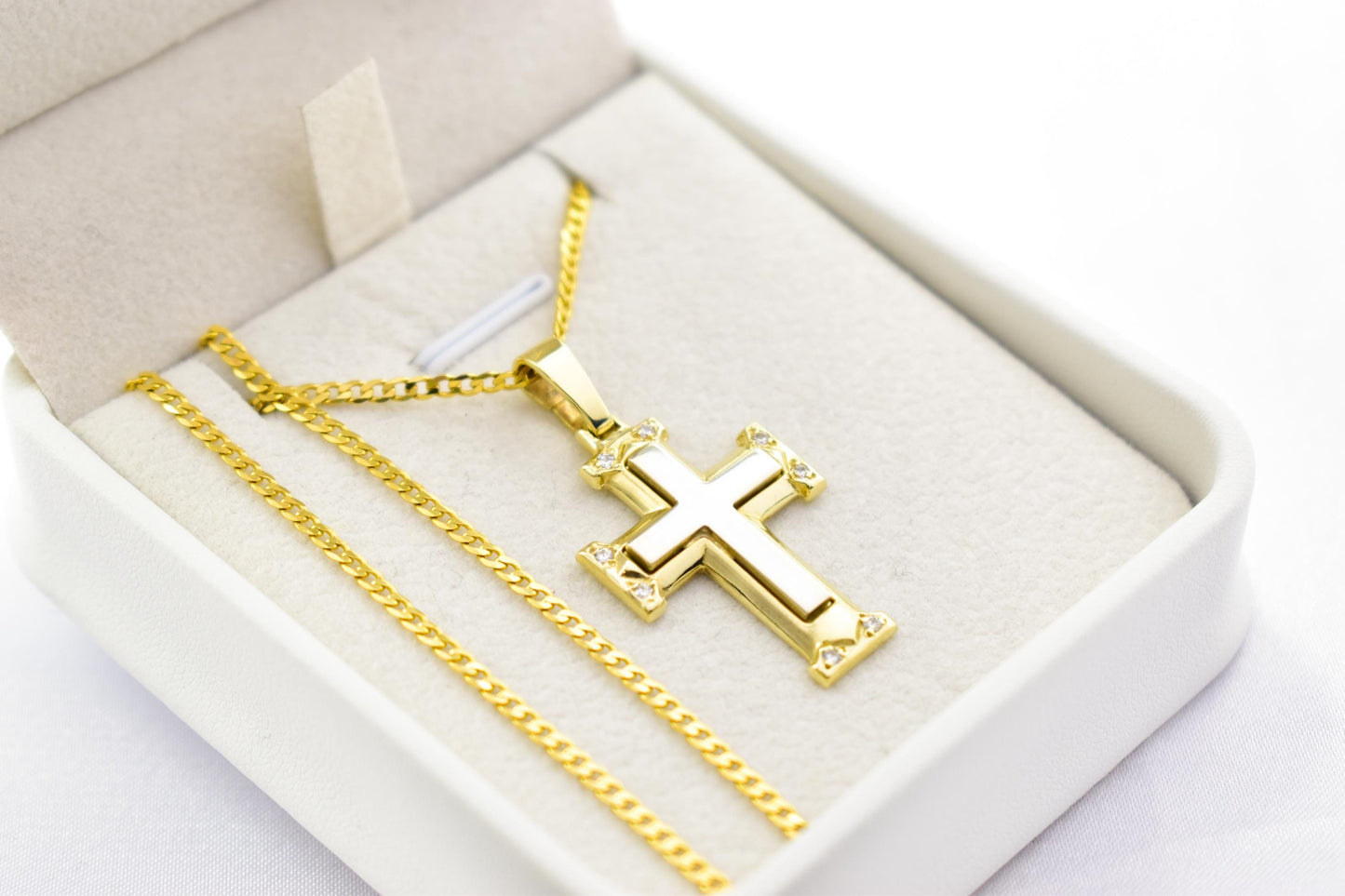 γυναικα 14K Gold Cross Pendant with Cubic Zirconia – Solid Gold Religious Necklace for Men & Women, Elegant Baptism Gift, Christian Jewelry