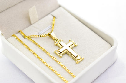 γυναικα 14K Gold Cross Pendant with Cubic Zirconia – Solid Gold Religious Necklace for Men & Women, Elegant Baptism Gift, Christian Jewelry