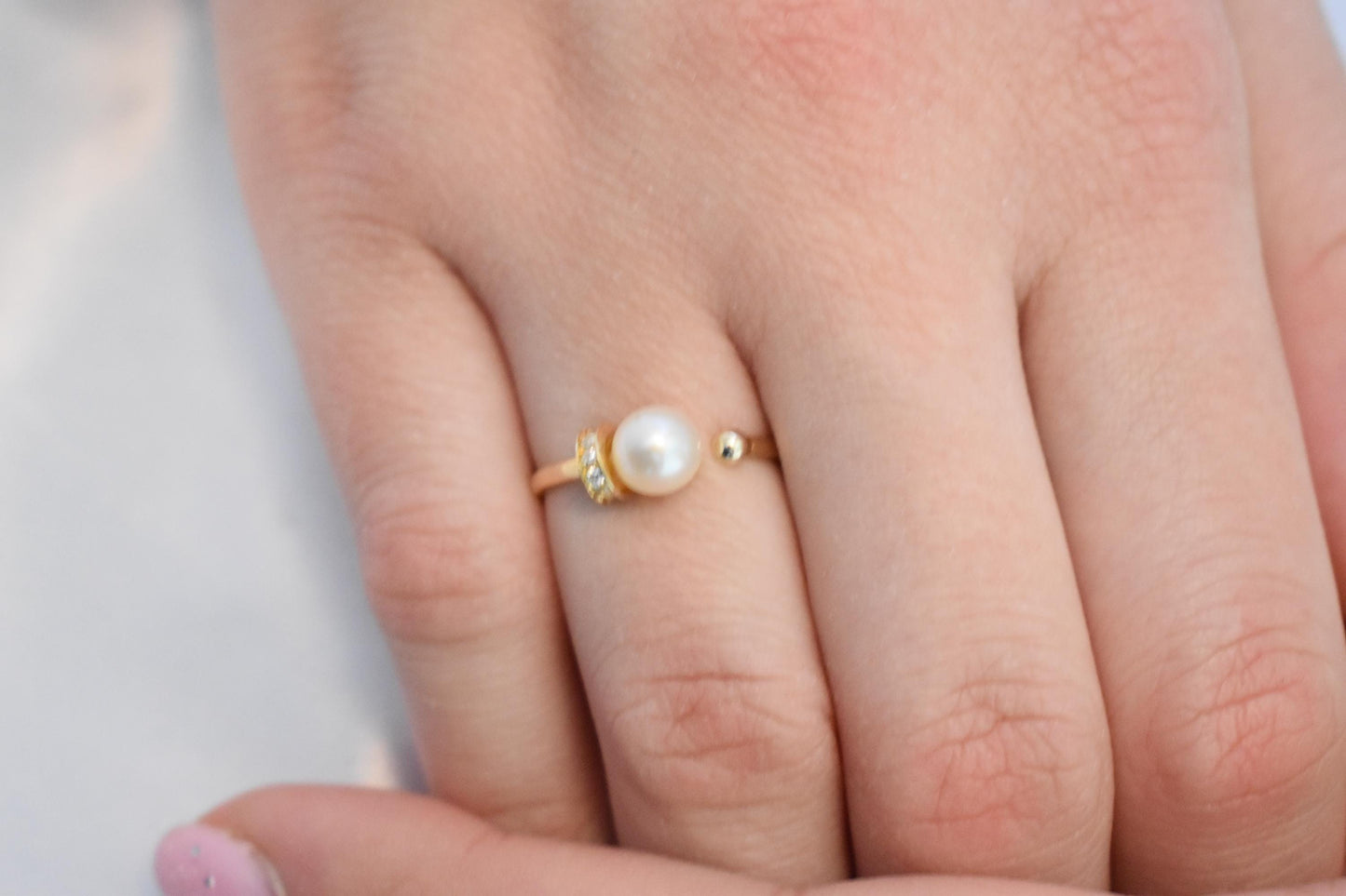 Χειροποίητο Δαχτυλίδι με Μαργαριτάρι και Ζιργκόν Κ14