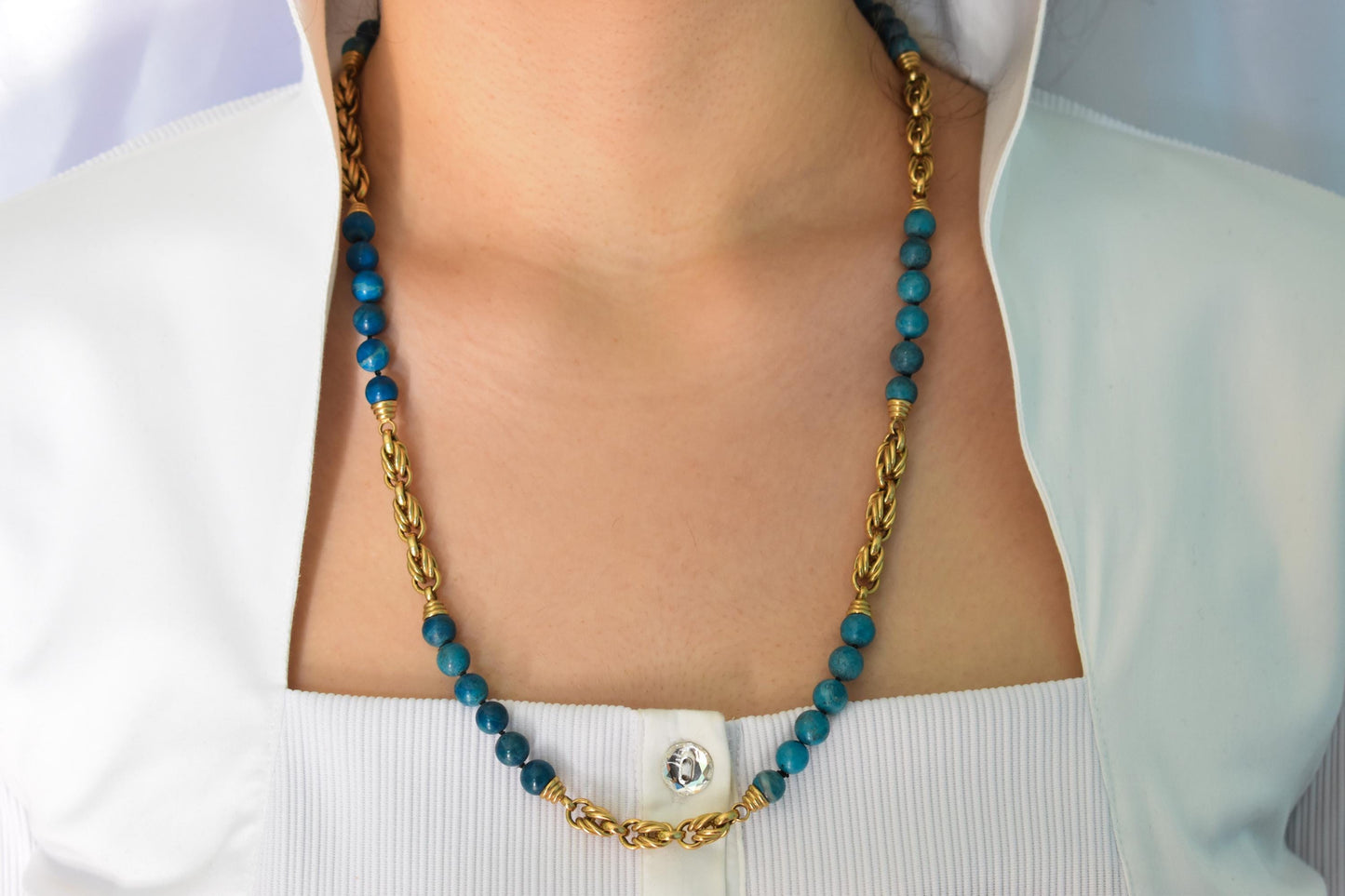 Χρυσό Κολιέ με Τυρκουάζ Πέτρες 14Κ