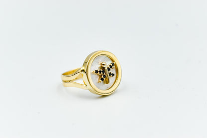 14K Solid Gold Handmade Ring,14K Mother Of Pearl Ring,Gold Band Ring,Zircon Ring,Elegant Ring,Unique Libellia Gold Ring,Drop Ring for Her