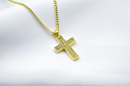 γυναικα 14K Solid Gold Embossed Cross Necklace with Zircon,Christian Pendant, Religious Gold Cross,14K Gold Baby Shower Cross Charm,Protective Gift