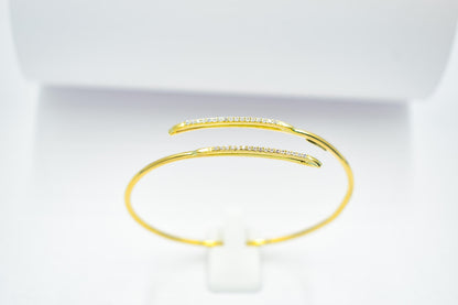 14K Solid Gold Bangle Bracelet • Handmade Open Cuff • Zircon or Diamond Option • Stackable Real Gold Jewellery • Gift for Her • Gift for Mom