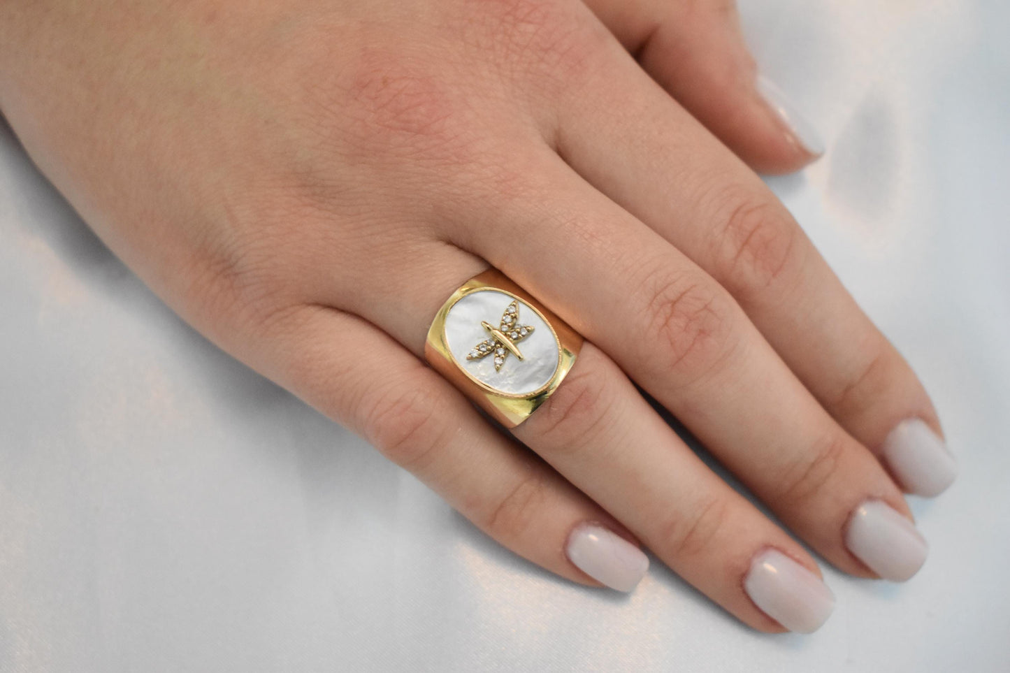 Χειροποίητο Οβάλ Δαχτυλίδι με Φίλντισι & Λιβελούλα με Ζιργκόν