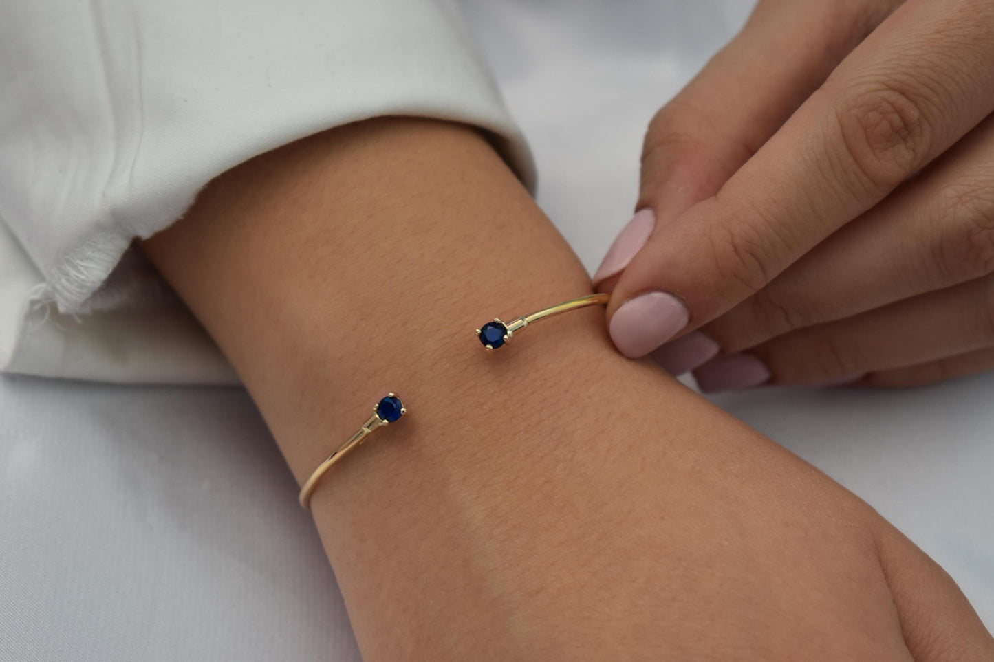 14K Gold Solid Bangle Sapphire,Luxury Sapphire Bangle, Bridal & Engagement Bangle,Bangle Sapphire Bracelet,Dainty Sapphire Bracelet