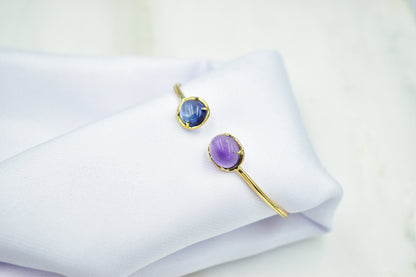 14K Gold Bracelet Amethyst,Dainty Natural Amethyst Bangle Bracelet,Custom Gold Bangle,Graduation Gift for Her,Wedding & Engagement Gift