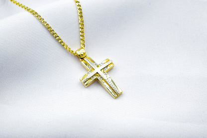 γυναικα 14K Solid Gold Embossed Cross Necklace with Zircon,Christian Pendant, Religious Gold Cross,14K Gold Baby Shower Cross Charm,Protective Gift